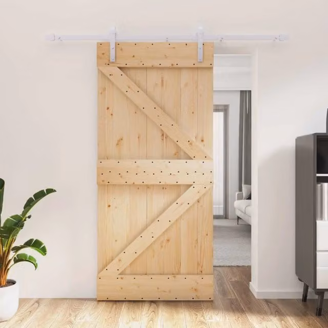 Porta scorrevole moderna vidaXL in legno e acciaio, colori naturale e bianco, L: 95 cm, H: 210 cm