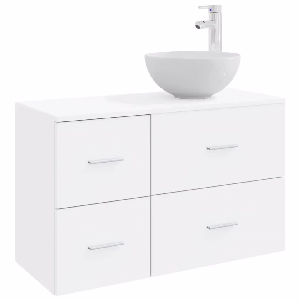 Set di mobili da bagno moderno vidaXL composto da mobile lavabo e pensile in MDF bianco opaco – 2