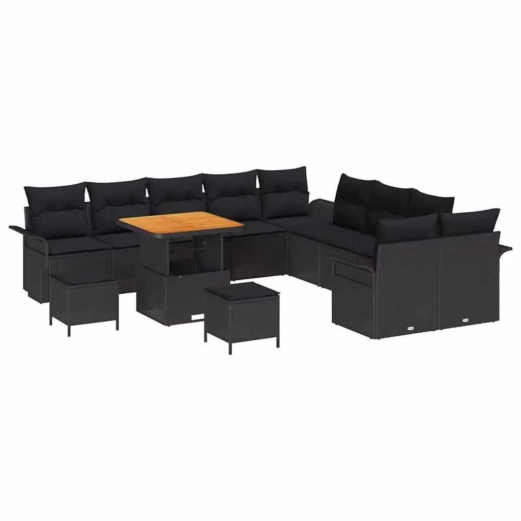 Set Divano da Giardino a Forma di U vidaXL Nero con Cuscini e Tavolino da Esterno – 2