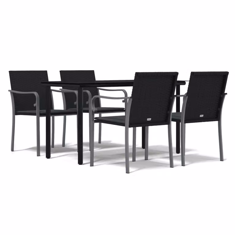 Set Pranzo da Giardino 5pz con Cuscini in Polyrattan e Acciaio