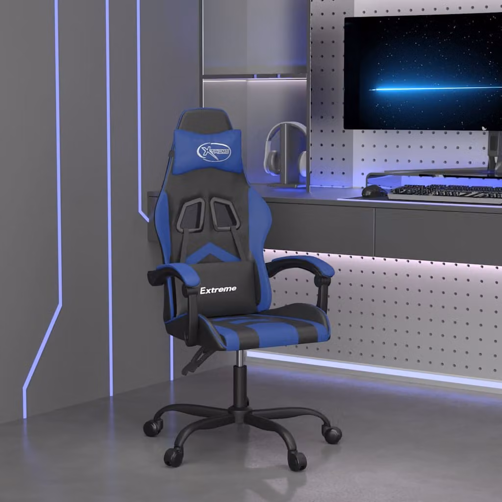 Sedia da Gaming vidaXL in Similpelle Multicolore Nera e Blu con Poggiatesta e Ruote