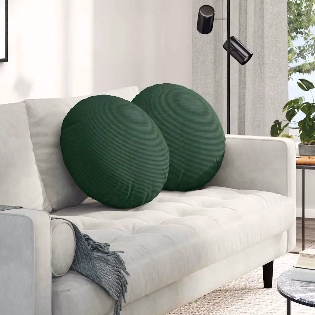 Set di 2 cuscini rotondi per seduta vidaXL in tessuto a coste verde scuro con rivestimento lavabile e rimovibile