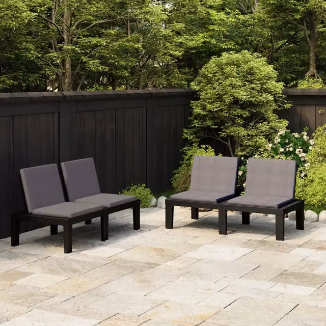 Set di 2 Panchine da Giardino vidaXL in Plastica con Cuscini in Tessuto, Grigio Antracite – 1