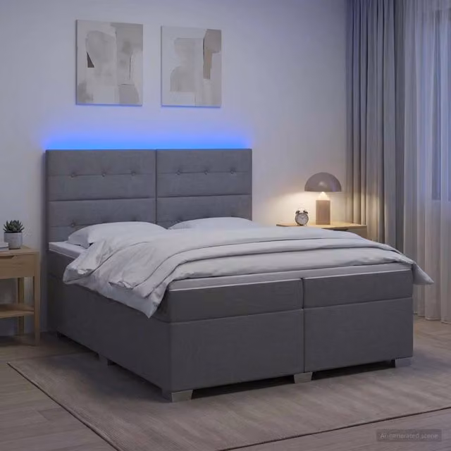 Letto box spring vidaXL con materasso a molle insacchettate e base contenitore, colore grigio, L/P: 200 x 200 cm – 1
