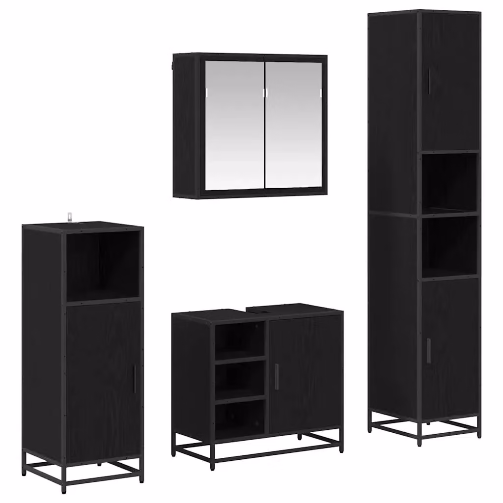 Set di mobili per il bagno moderno vidaXL composto da 4 pezzi in rovere e nero con armadietto a specchio, mobile lavabo, mobile laterale e colonna alta L/P/H: 65 x 33 x 188,5 cm – 2