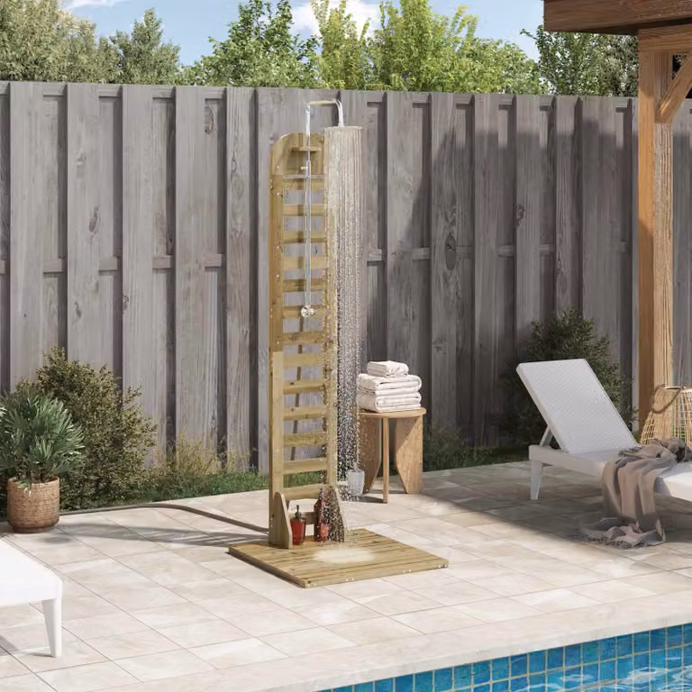 Doccia da esterno vidaXL in legno e acciaio inossidabile, colore marrone, Altezza: 223 cm