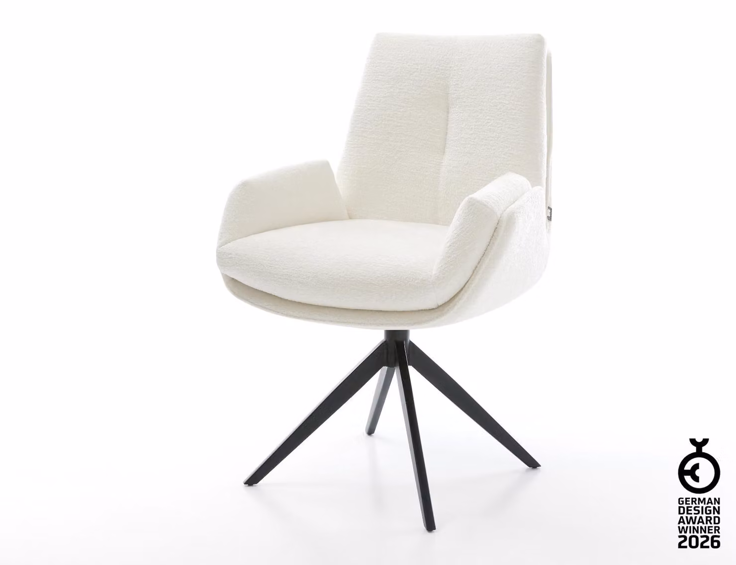 DELIFE Sedia girevole Clea-Flex Bouclé Soft Beige Telaio trasversale largo Nero Girevole a 360° Funzione dondolo