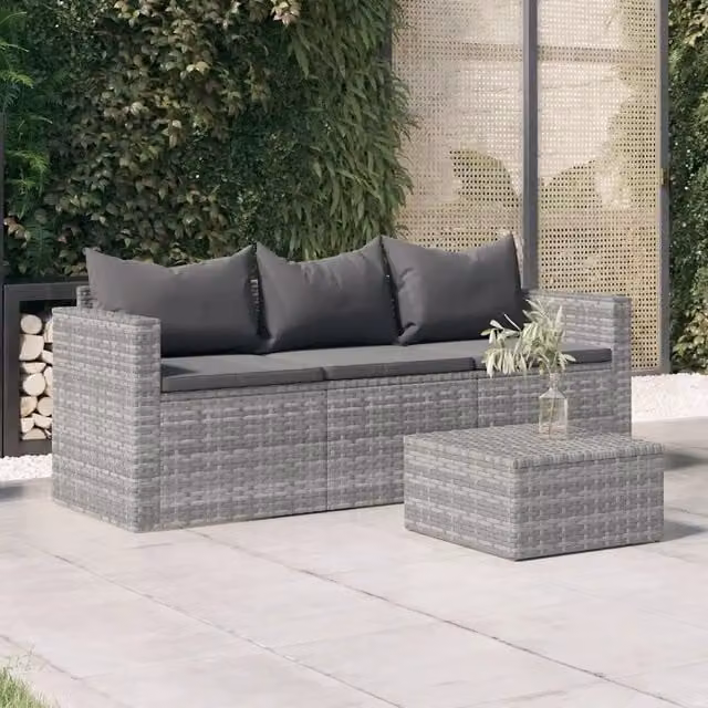 Divano da Giardino a 3 Posti con Cuscini-Sofa da Giardino-Divano da esterno in Polyrattan Grigio 744738