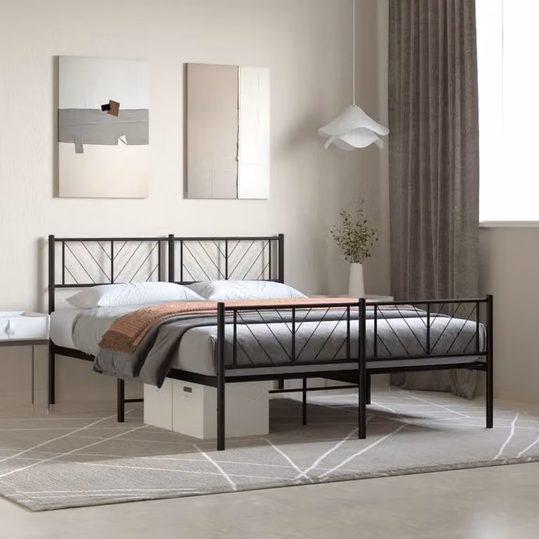 vidaXL Giroletto in metallo nero con testiera e pediera L/P/H: 140 x 190 x 90 cm