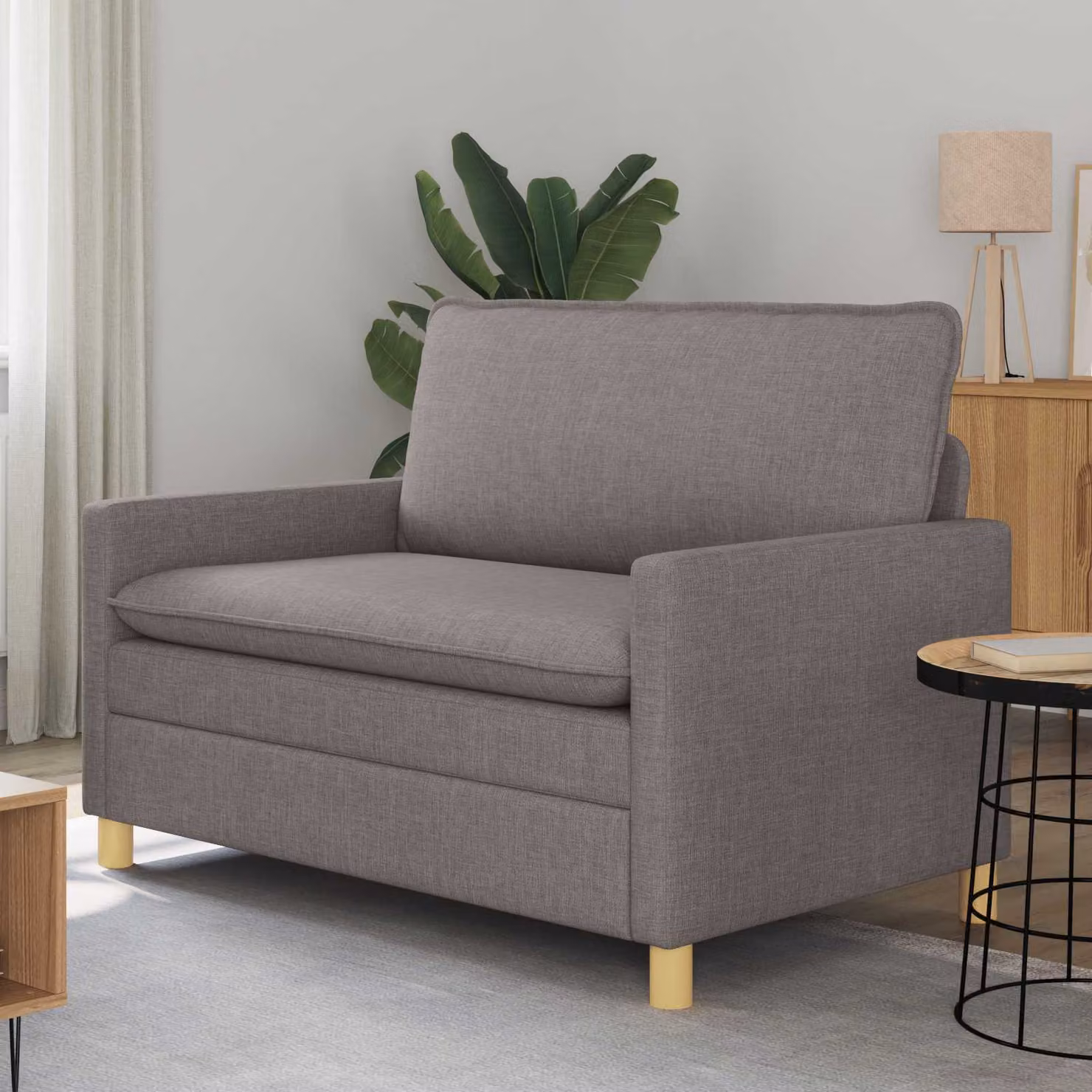 Divano a 2 posti vidaXL in tessuto con struttura in metallo, colore tortora, L: 126 cm, P: 81 cm, H: 87,5 cm