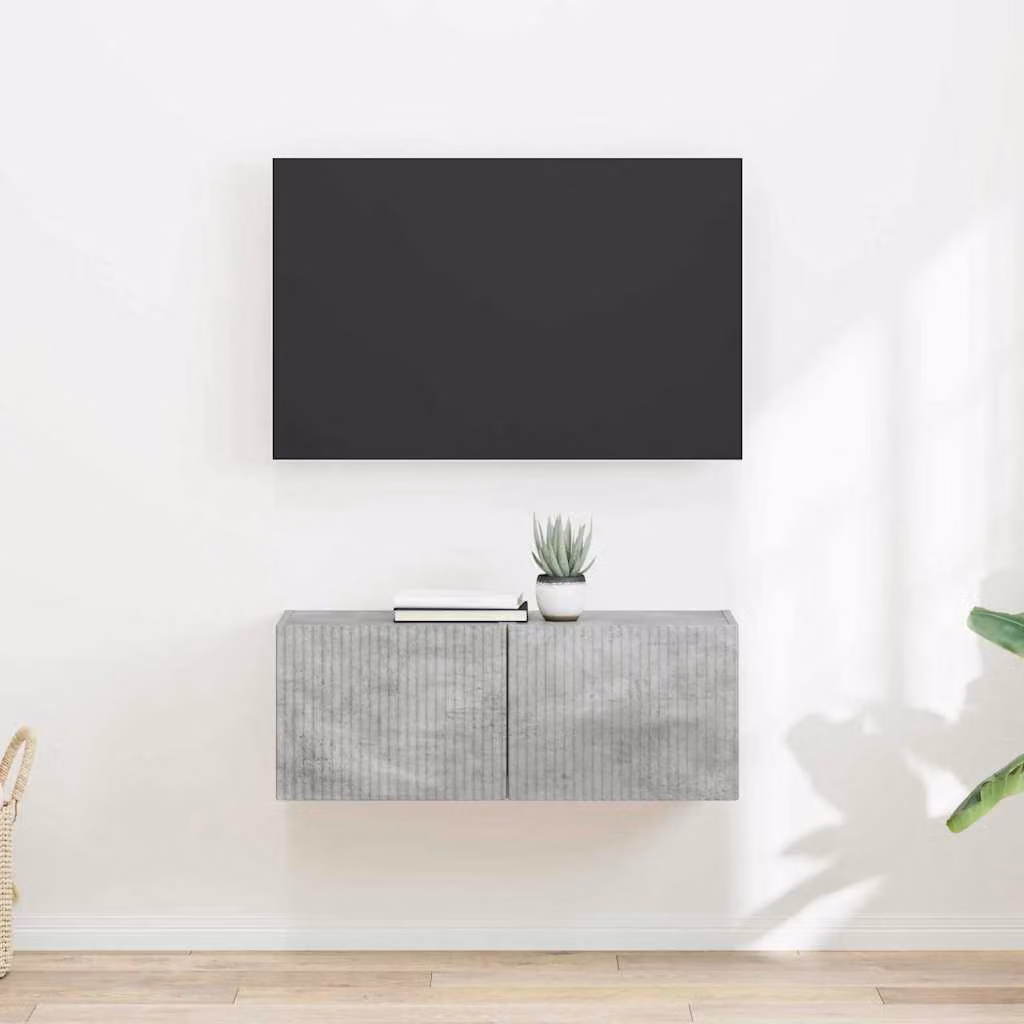 Set di 2 Mobile TV da parete vidaXL in legno MDF Grigio Cemento e Legno, Design Moderno