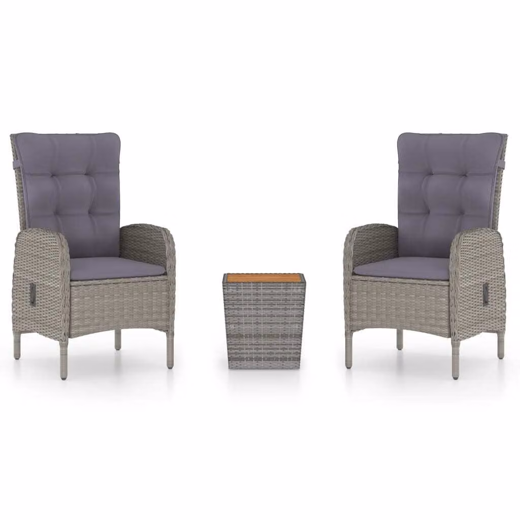 Set da Bistrot 3 pz in Polyrattan e Legno Acacia Grigio