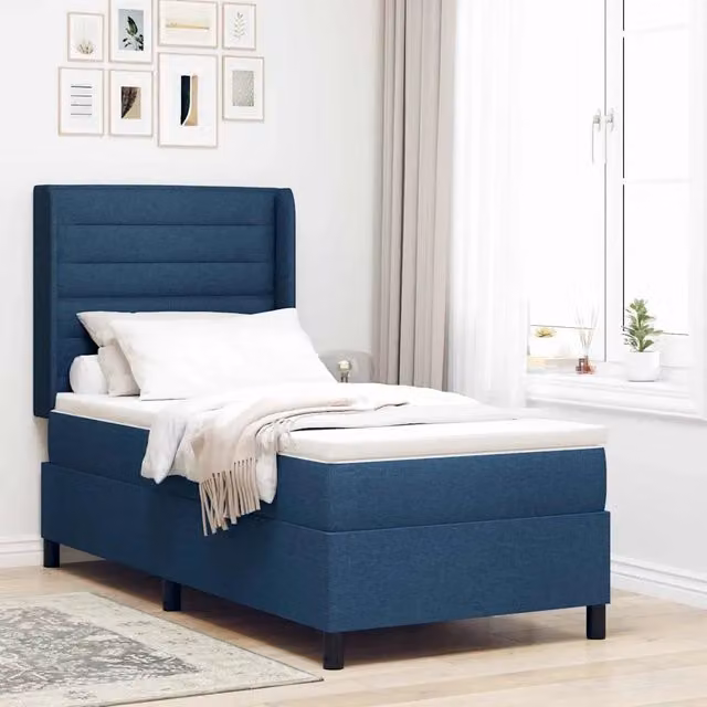 Letto moderno vidaXL con materasso a molle insacchettate e illuminazione LED sottostante, colore blu, L/P/H: 90 x 200 cm