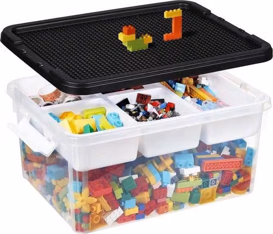 Contenitore in plastica per giocattoli con vaschetta estraibile, contenitore impilabile per attrezzi, giocattoli e materiale per il bricolage, contenitore in plastica per giocattoli e materiale per il bricolage