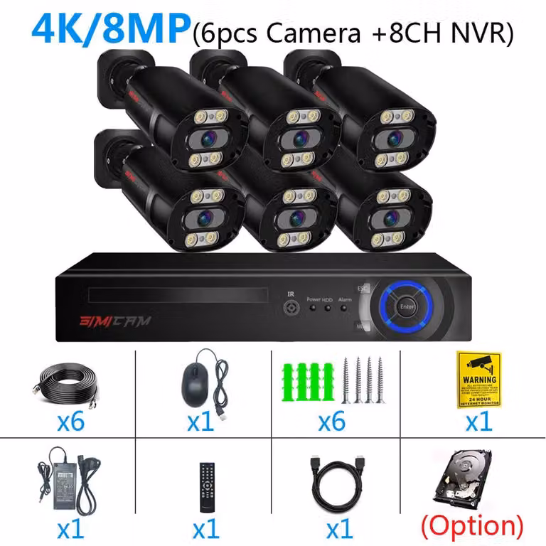 Sistema di sicurezza 4K Ultra HD – Registratore video in rete (NVR) a 8 canali – Kit di telecamere per esterni – Visione notturna e audio