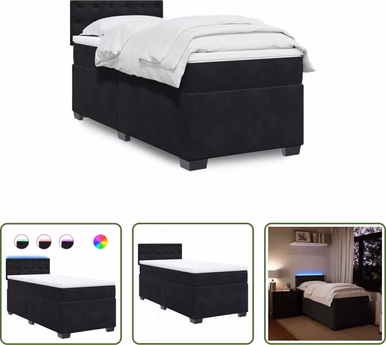 The Living Store Letto a molle con materasso nero 90x190 cm in velluto
