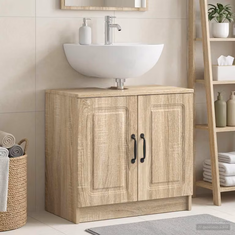 Armadio per lavabo da bagno moderno vidaXL UTRECHT in Rovere Sonoma marrone con ante a battente