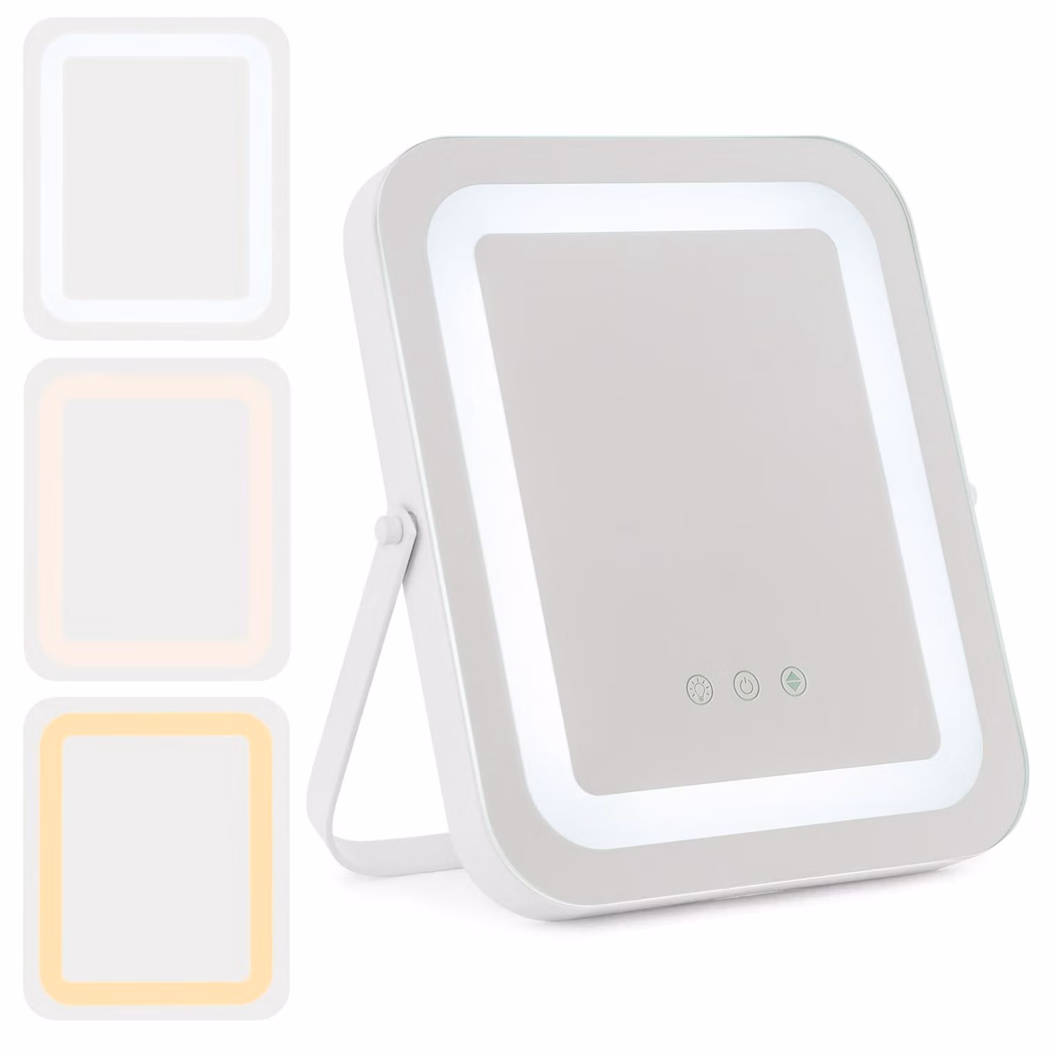 COSTWAY Specchio cosmetico 25x30cm con funzione di memoria e illuminazione, specchio per il trucco a 3 colori regolabile e oscurabile a 360°, specchio da tavolo