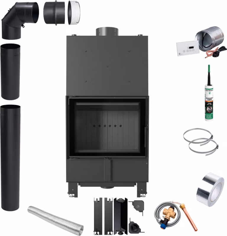 Caminetto ad acqua KRATKI LUCY 12kW Ø200 nero Set di installazione ECO