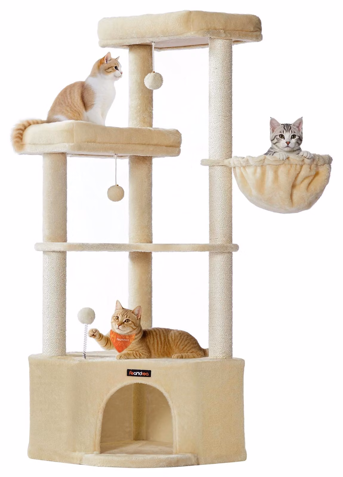 Albero per gatti Feandrea, con ampia cuccia, dimensioni 48,5 x 48,5 x 150 cm
