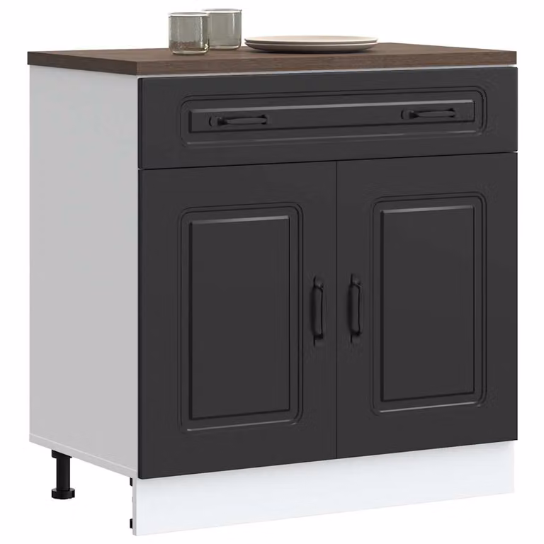 Base da cucina moderna vidaXL Kalmar in legno e MDF nero opaco L: 81,5 cm, P: 46 cm, H: 80 cm