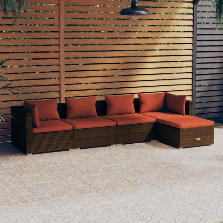 Maison Exclusive - Set da giardino da 5 pezzi con cuscini in polyrattan marrone