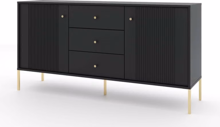 FURNLUX Credenza Iseo Nero E Oro 154cm / Colore principale: Nero / Dimensioni: 154 x 79 x 39 cm