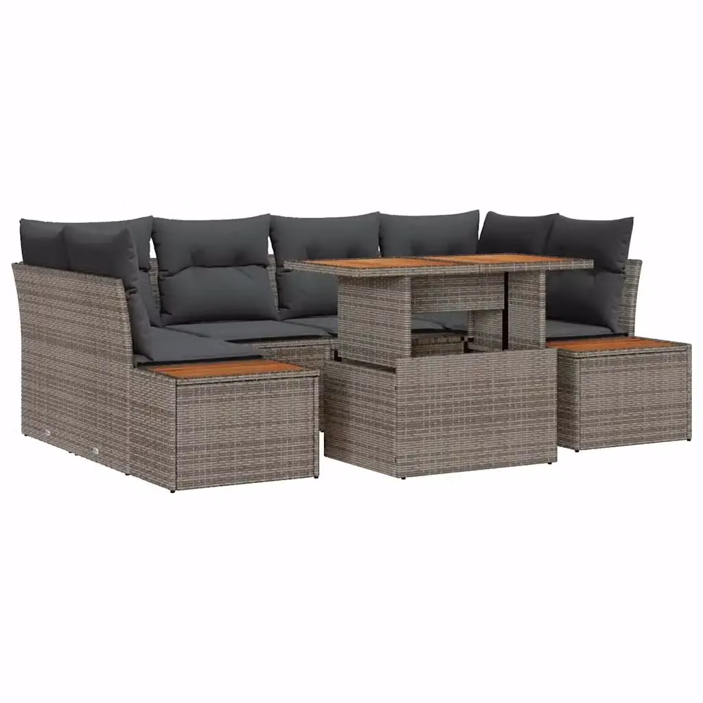 Set da pranzo da giardino vidaXL in rattan e legno di acacia con 9 pezzi, Grigio e Marrone – 2
