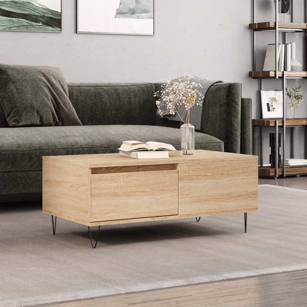 The Living Store tavolino in rovere Sonoma 90x50x36,5 cm materiale a base di legno