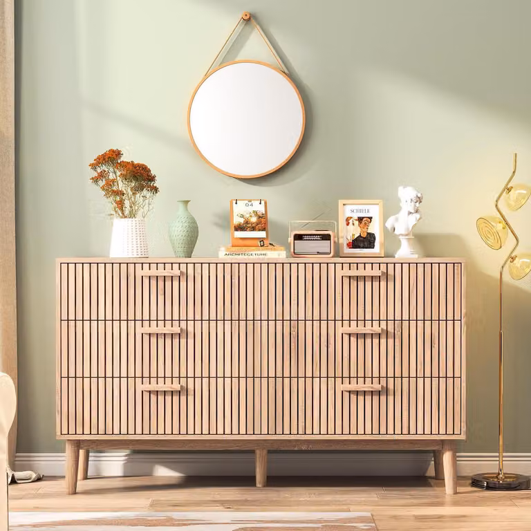 Comodino con 6 cassetti, in legno, larghezza 100 cm, profondità 34 cm, mobiletto contenitore