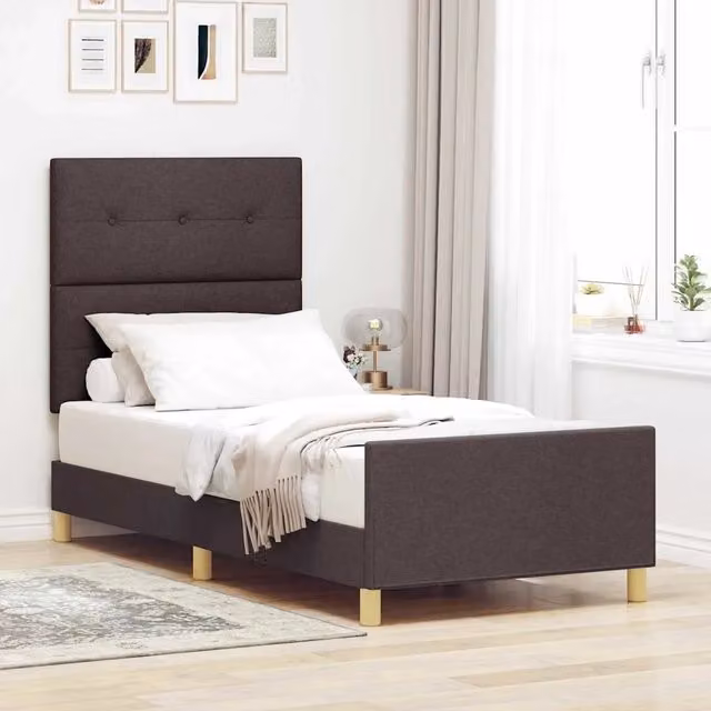 Struttura del letto moderna vidaXL in tessuto e legno marrone L: 100 cm, P: 200 cm, H: 128 cm