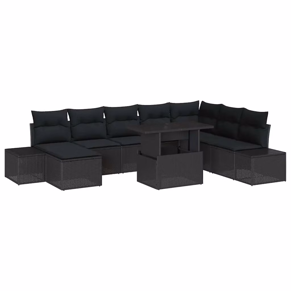 Set Divano da Giardino Moderno vidaXL in Polyrattan Nero con Cuscini e Tavolino da 9 Pezzi – 2