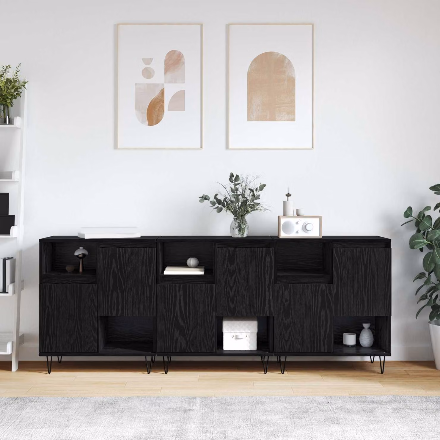 Credenza moderna vidaXL in 3 pezzi Rovere Nero L: 60 cm, P: 35 cm, H: 70 cm – 1