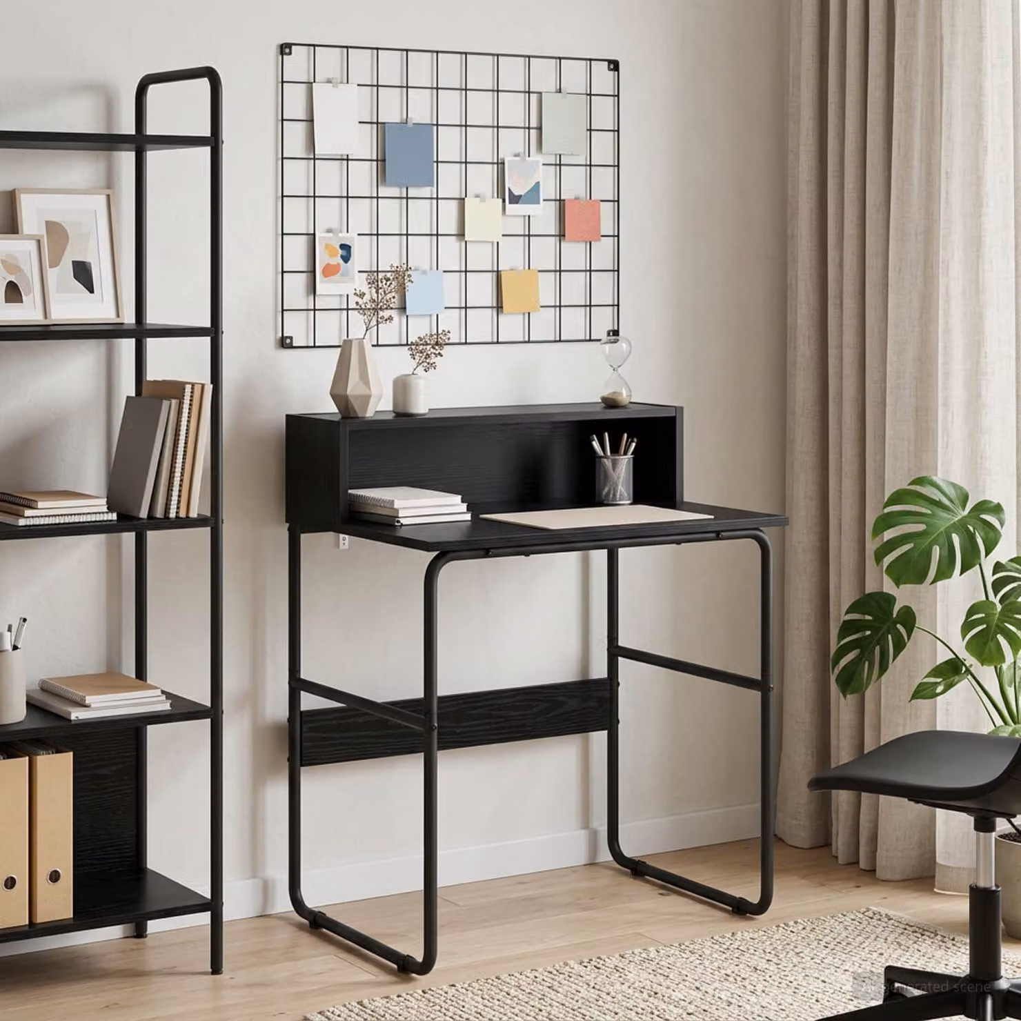 Scrivania moderna vidaXL in legno e metallo con piano rettangolare nero L: 120 cm, P: 60 cm, H: 75 cm