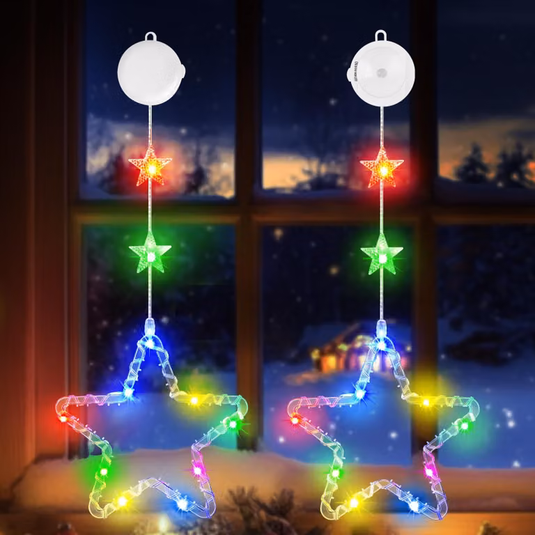 Set di 2 stelle LED RGB per decorazioni natalizie, con timer, lunghezza 1,5 metri