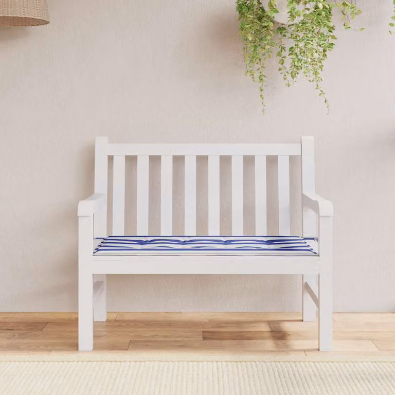vidaXL Cuscino per Panca da Giardino Bianco e Blu in Tessuto Oxford Idrorepellente e Traspirante L: 100 cm, P: 50 cm, H: 3 cm