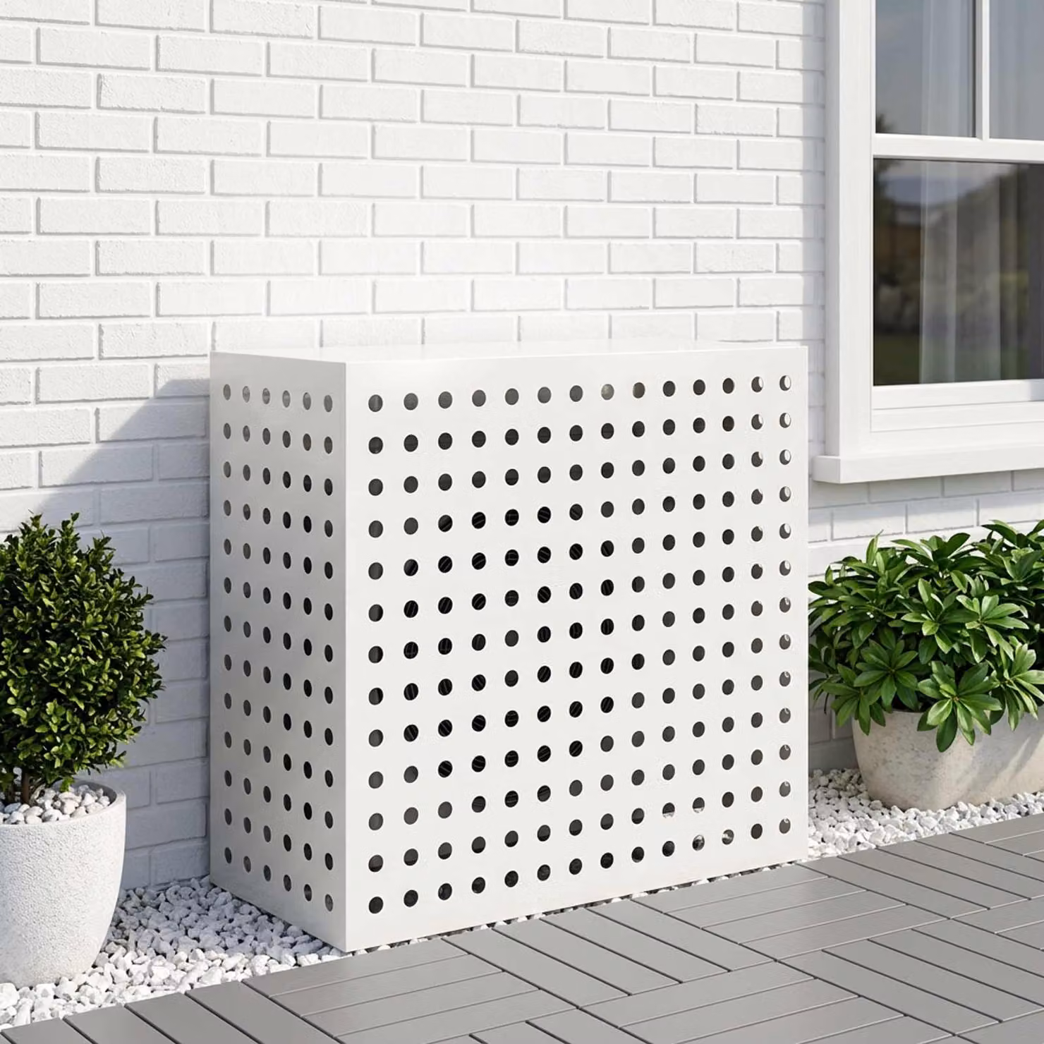 Copertura per condizionatore d'aria vidaXL in acciaio, Bianco, L 110 x P 50 x H 105 cm