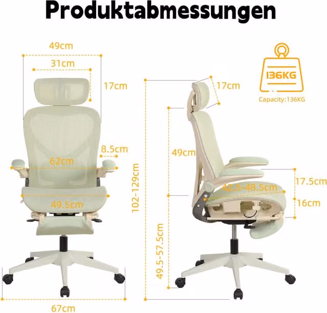 Sedia da ufficio ergonomica pieghevole verde 62 x 48,5 x 129 cm con poggiapiedi