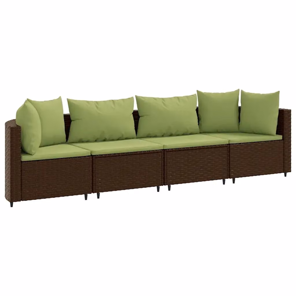 vidaXL Set Divano da Giardino a L con Cuscini Marrone e Verde in Polyrattan e Metallo – 2