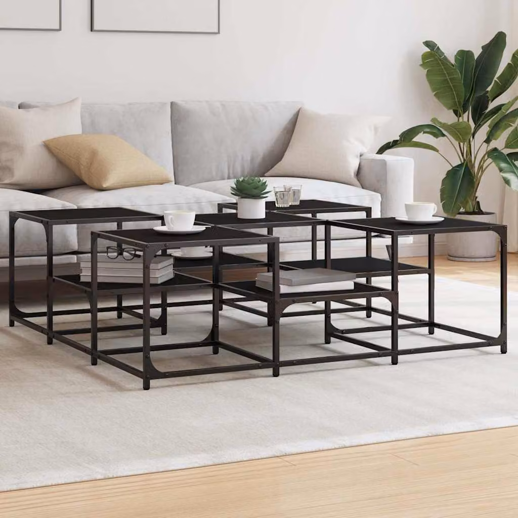 Tavolino da salotto quadrato vidaXL nero in legno e metallo L/P/H: 121 x 121 x 40 cm