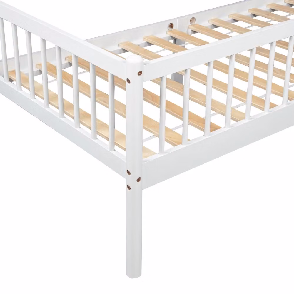 Letto Giorno Minimal in legno di pino bianco per bambini con ringhiera e doghe, L/P/H: 90 x 200 x 72,4 cm – 2