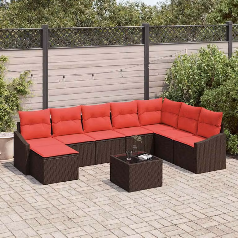 Maison Exclusive - Set di divani da salotto, 9 pezzi, color marrone [Materiale sintetico]: rattan sintetico