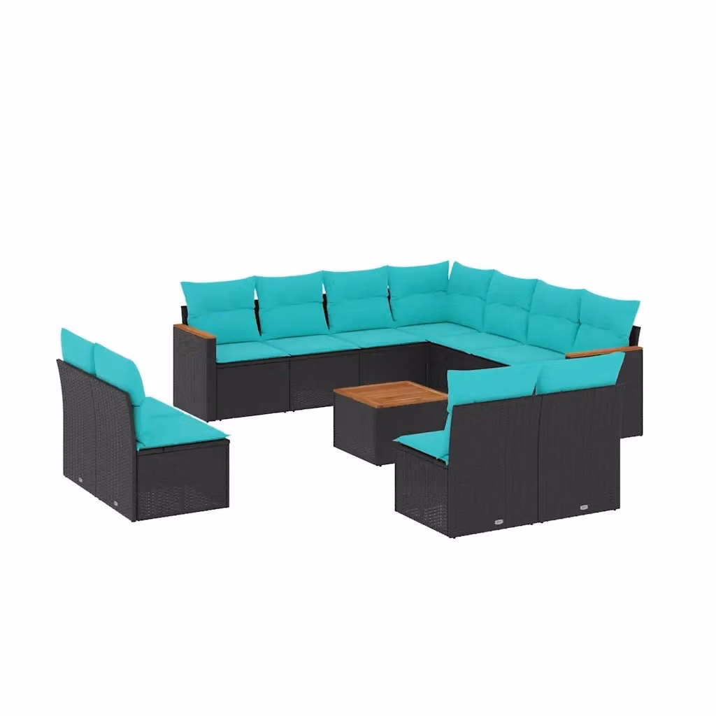 Set di Divani da Giardino a Forma di U vidaXL con Cuscini e Tavolino, Colore Blu e Nero, Struttura in Metallo e Polyrattan – 2