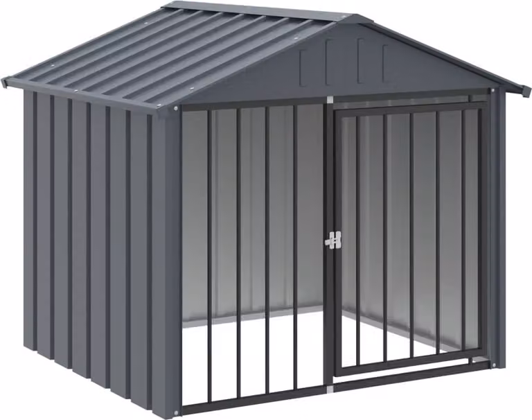 Casetta per Cani con Tetto Nero 117x103x102 cm Acciaio Zincato