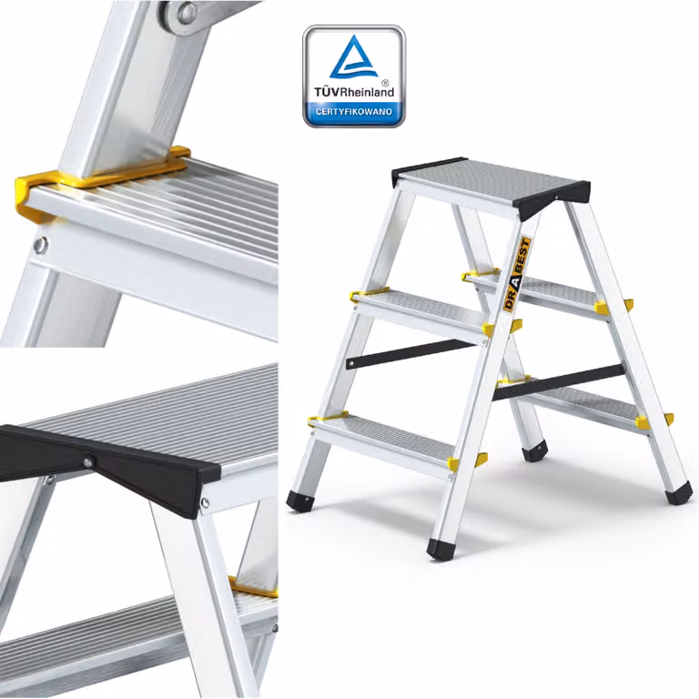 Drabest | Scala a 3 gradini in alluminio - pieghevole - antiscivolo - capacità di carico 150 kg - multifunzionale