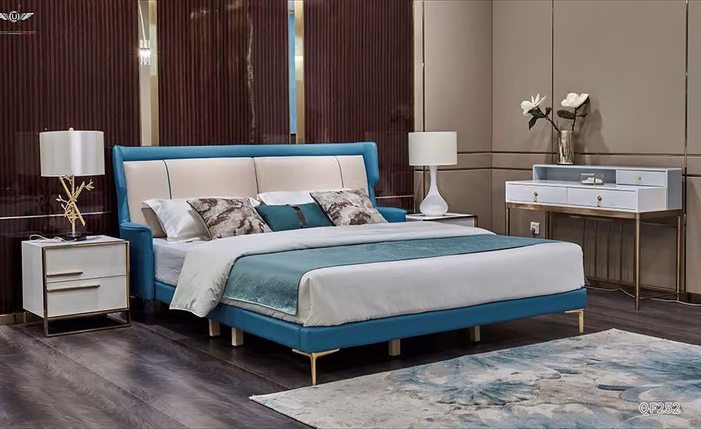 Klassische Polster Leder Velvet Doppel Bett Luxus Design Betten Doppel Ehe