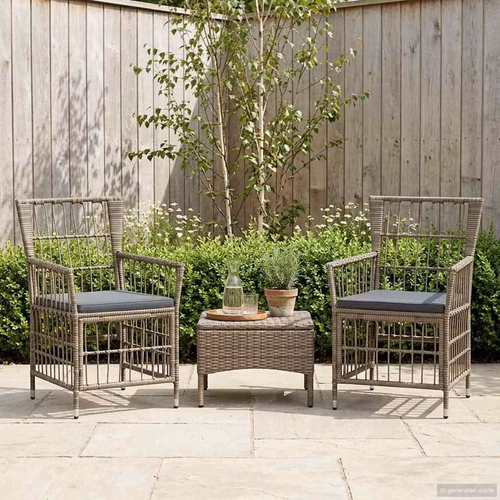 Set di 2 sedie da giardino vidaXL in metallo e rattan con cuscini grigi resistenti ai raggi UV