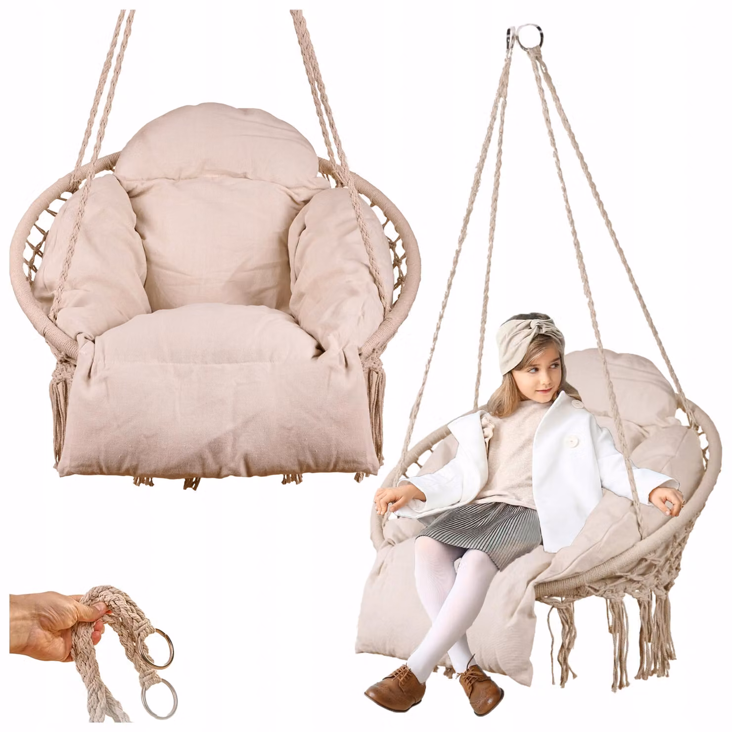 Poltrona sospesa con cuscino Pouf Altalena fino a 150 kg Interni Beige Moderno