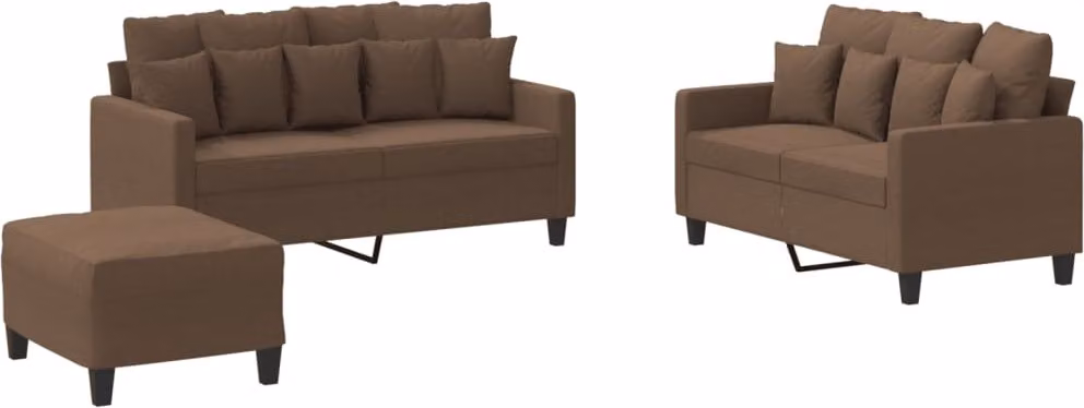 Set di Divani 3 pz con Cuscini Marrone in Tessuto