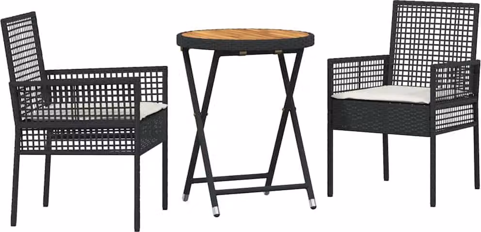 Set Bistro da Giardino 3 pcs Nero polyrattan